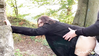 Nerdy honey is providing a sucky-sucky to her married paramour, while they are in the nature