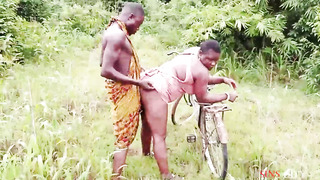 Lush, African lady is about to get pulverized in the nature, until she gets entirely satiated