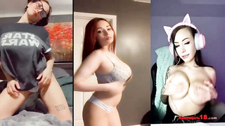 Fascinating damsels with lovely globes are posing stripped to the waist on web cam, just for the joy of it