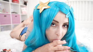 Sona is a sugary-sweet gal with long, blue hair who loves to fellate fat, faux dicks
