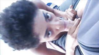 Young Black Female Slurping Spunk Outdoor