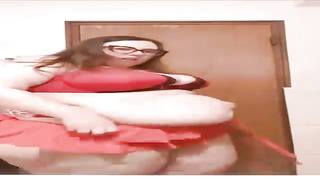 Humungous tart is posing in front of the camera, while dressed in nothing but softcore underwear