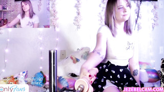 Cute Blonde Sucks and Fucks Huge Dildo