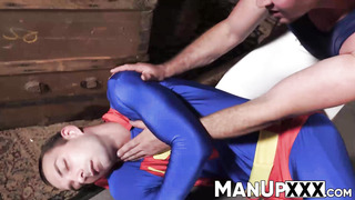 Horny man in costume gets dominated by a tall guy