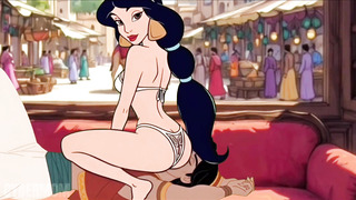 Aladdin and Queen Jasmine make Disgraceful Desires to the Genie. Toon Pornography Parody.