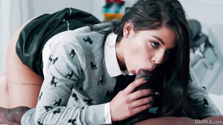 Nice teenager black-haired is gargling a good-sized, ebony prick and railing it, instead of examining for check-ups