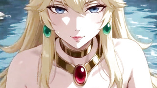 Goddess Peach in a lake and waterfall (Ai toon)