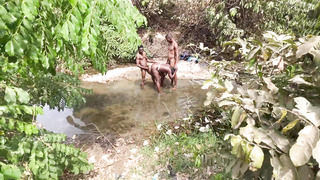 Curvaceous Dark-skinned skinned Ebony Prepared to be devored at the Fountain