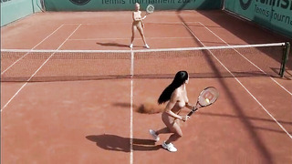 WITHOUT BRA BARE TENNIS MATCH - (Bare in Public AI Relaxation)