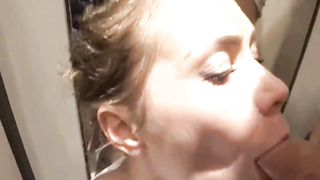 Public orgy with a nice doll with a blinding sight in a narrow booth